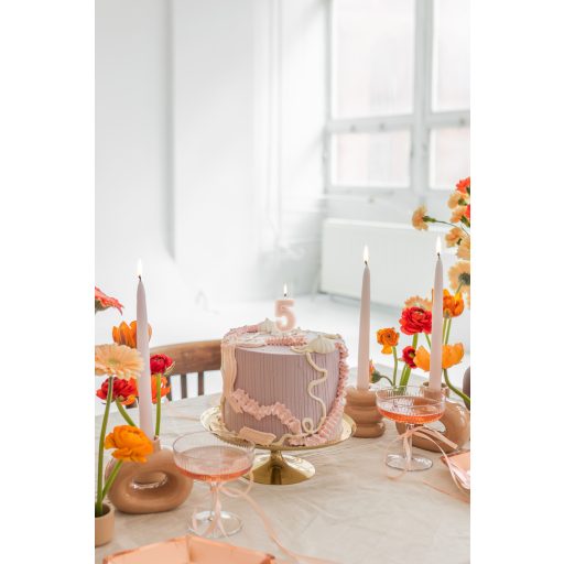 Party Deco Születésnapi gyertya, 5-ös számú, pasztell világos rózsaszín, 6 cm