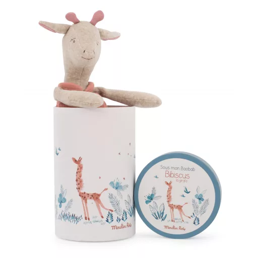Moulin Roty A majomkenyérfa alatt Hibiszkusz csörgős zsiráf baba plüss 28 cm