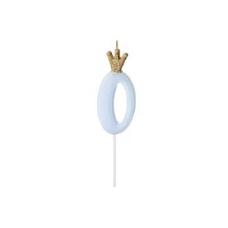   Party Deco Születésnapi Koronás szám gyertya 0 - 9,5 cm - világos kék