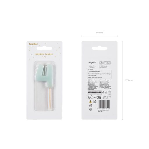 Party Deco Születésnapi szám gyertya 4 - 5,5 cm - világos kék