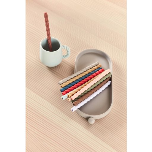 OYOY Mellow szilikon szívószál karamel - kék 6db