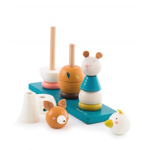 Moulin Roty Olga utazása - Montessori toronyépítő játék - Állatok