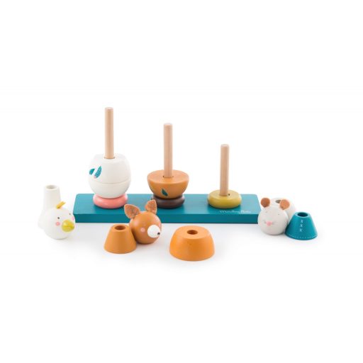 Moulin Roty Olga utazása - Montessori toronyépítő játék - Állatok