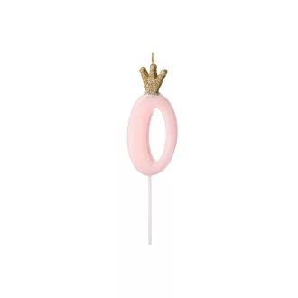   Party Deco Születésnapi Koronás szám gyertya 0 - 9,5 cm - világos rózsaszín