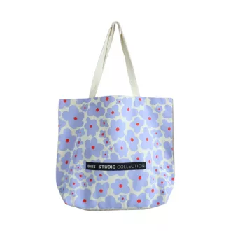 Bibs Studio Tote Bag kifordítható kétoldalas pamut vászontáska virágos és csíkos mintával 43x34x12 cm