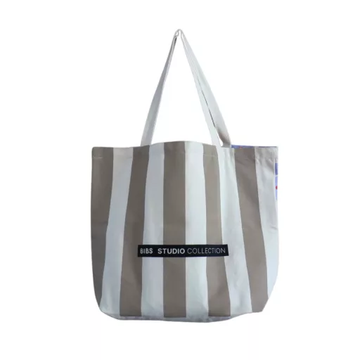 Bibs Studio Tote Bag kifordítható kétoldalas pamut vászontáska virágos és csíkos mintával 43x34x12 cm