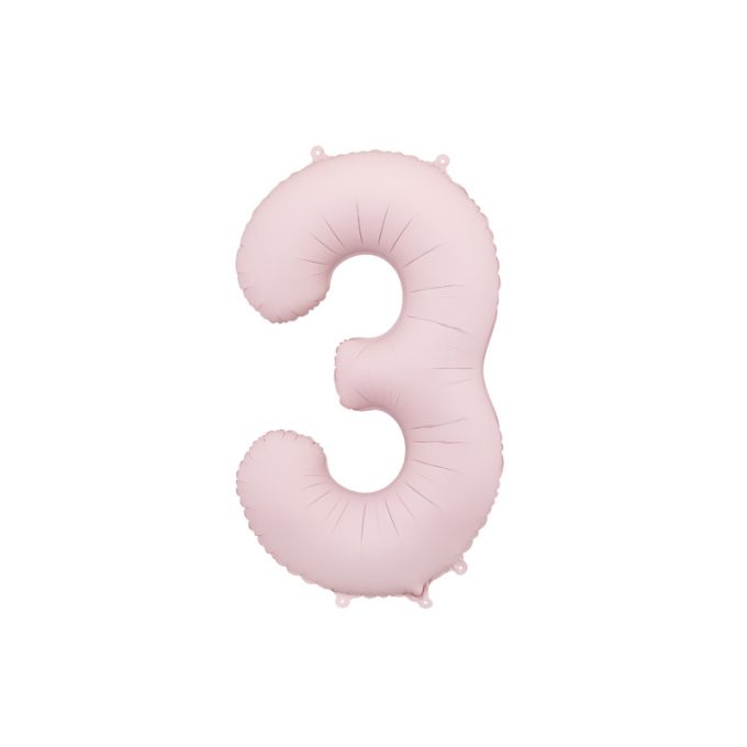 3-as számú fólia lufi, 86 cm, világos rózsaszín - PartyDeco