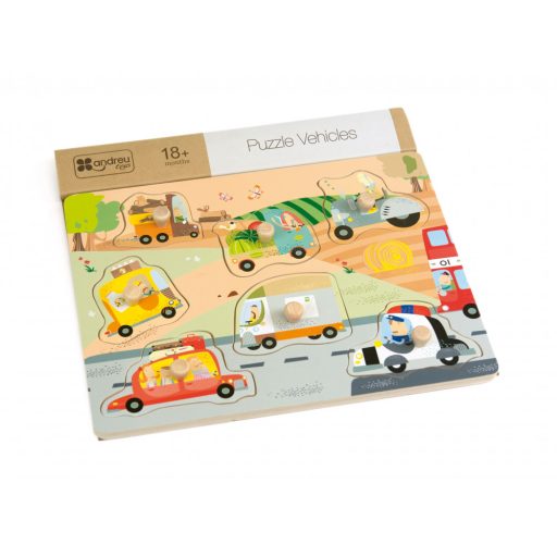 Andreu Toys Formabeillesztő fa puzzle - Járművek