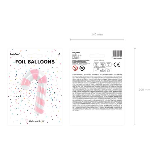 Party Deco Fólia lufi Candy cane - rózsaszín