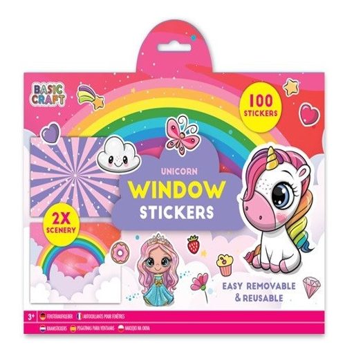 Grafix Moxy újrahasználható 100 db-os ablakmatrica 2 db háttérrel, Unikornis