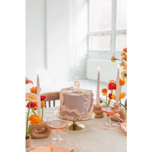 Party Deco Születésnapi gyertya, 9-es számú, pasztell világos rózsaszín, 6 cm