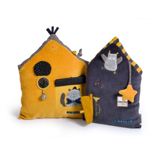 Moulin Roty Macskabajusz - Szürke ház készségfejlesztő párna