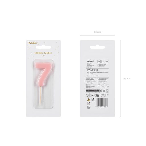 Party Deco Születésnapi szám gyertya 7 - 5,5 cm - világos rózsaszín