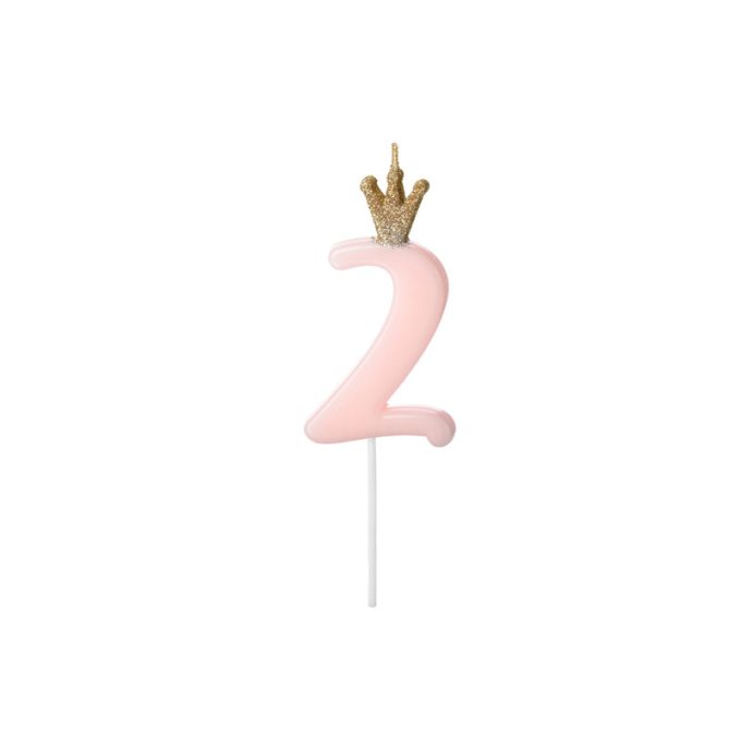 Születésnapi szám gyertya 2 - 9,5 cm - világos rózsaszín