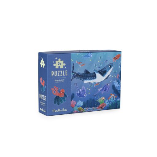 Moulin Roty Pál polip kalandjai - sötétben világító, foszforeszkáló puzzle - A tenger alatt 24 db