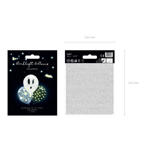 Party Deco Sötétben világító léggömbök BOO! 3 db