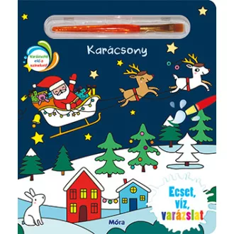 Karácsony vizes színező foglalkoztatókönyv varázsecsettel, koszmentes ünnepi kreatív játék ovisoknak