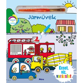 Járművek vizes színező foglalkoztatókönyv varázsecsettel, koszmentes kreatív autós játék ovisoknak