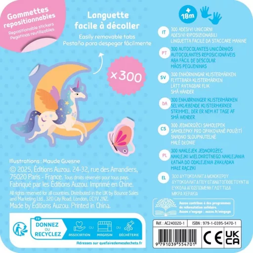 Auzou 300 db-os matrica készlet fém dobozban, Unikornisok