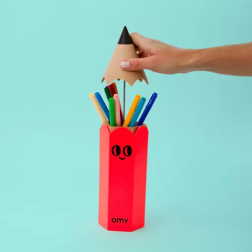 OMY neon narancssárga óriás ceruza alakú asztali ceruzatartó és tolltartó 29x8,5 cm