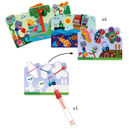 Djeco Vízzel színező készlet - Bújócska a kertben