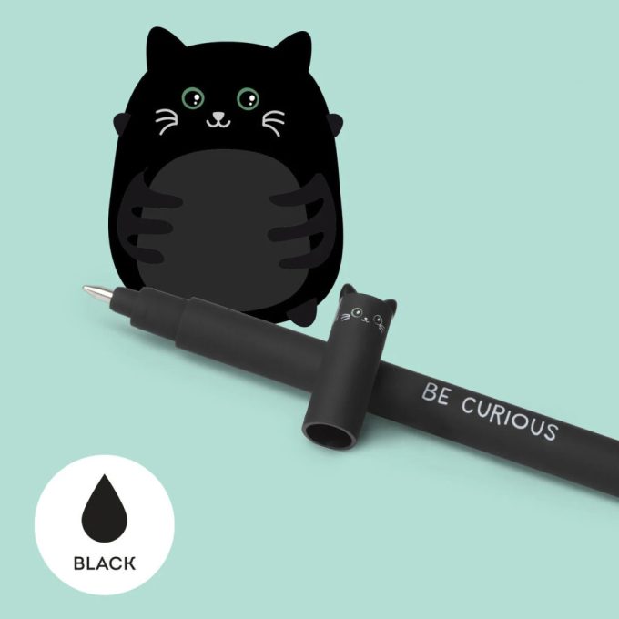 Legami zselés toll, radírozható, fekete, cica, fekete betét