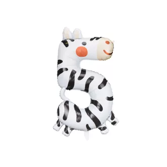 PartyDeco szafari zebra 5-ös szám fólia lufi 5. születésnapra
