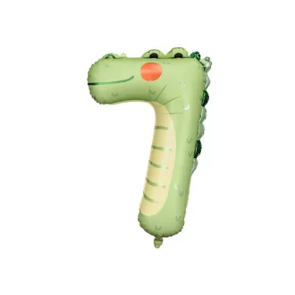 PartyDeco dzsungel krokodil 7-es szám fólia lufi 7. születésnapra
