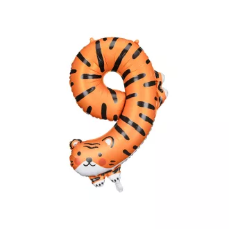 PartyDeco dzsungel tigris 9-es szám fólia lufi 9. születésnapra