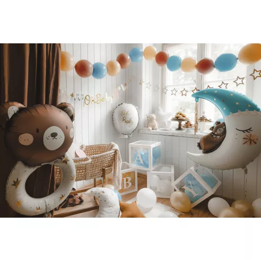 PartyDeco alvó maci a holdon világoskék fólia lufi kisfiús babaváróra