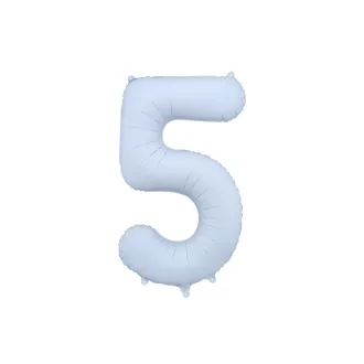 PartyDeco óriás 86 cm pasztell világoskék 5-ös szám fólia lufi 5. születésnapra
