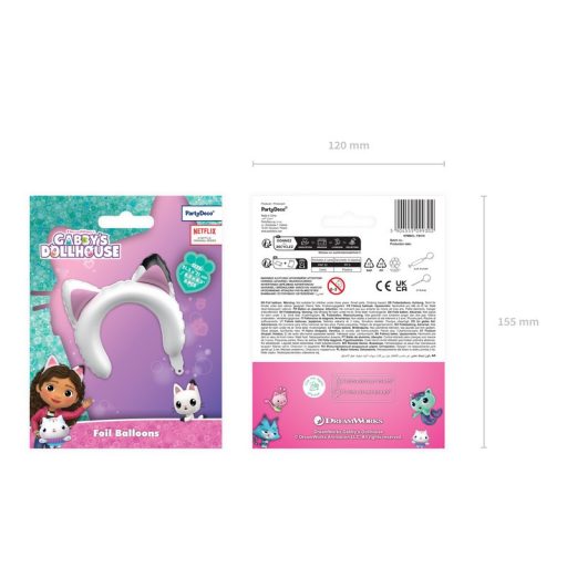 PartyDeco Gabby Macskafül fólia lufi, 6 db