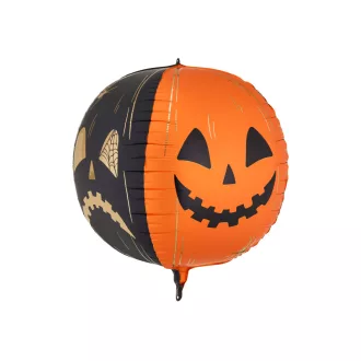 Gömbölyű ijesztő tökök fólia lufi, narancssárga, fekete színben, vidám halloweeni parti dekoráció gyerekeknek, 50 cm