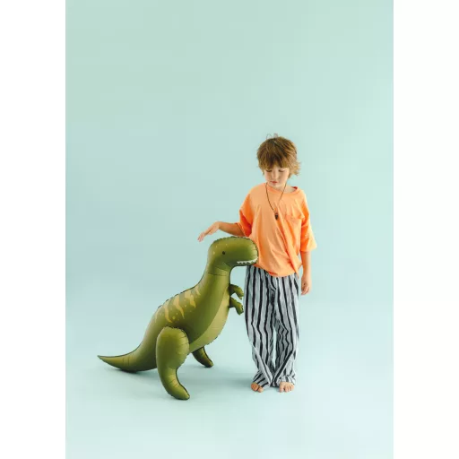 Többrészes álló T-Rex fólia lufi, zöld színben, hatalmas dinoszauruszos parti dekoráció gyerekeknek, 93x79 cm