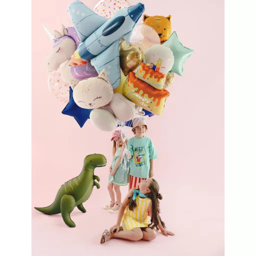 Többrészes álló T-Rex fólia lufi, zöld színben, hatalmas dinoszauruszos parti dekoráció gyerekeknek, 93x79 cm