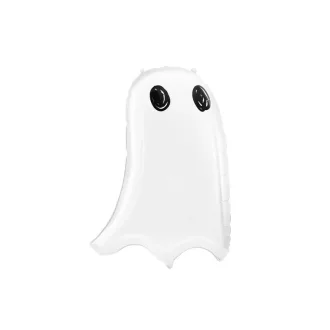 Fehér szellemes fólia lufi fekete mintával (48x68 cm) - vidám halloweeni dekoráció