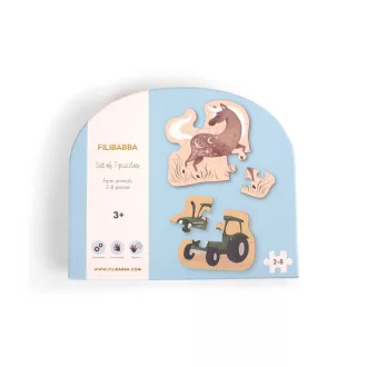 Filibabba Farm Animals 7 darabos progresszív gyerek puzzle készlet kézzel rajzolt tanyasi állatokkal
