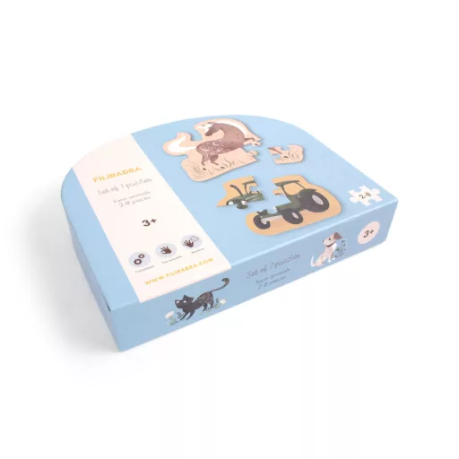 Filibabba Farm Animals 7 darabos progresszív gyerek puzzle készlet kézzel rajzolt tanyasi állatokkal