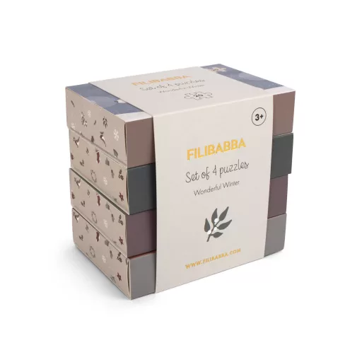 Filibabba Wonderful Winter 4 darabos téli gyerek puzzle készlet Csodálatos tél mintával külön kis dobozokban