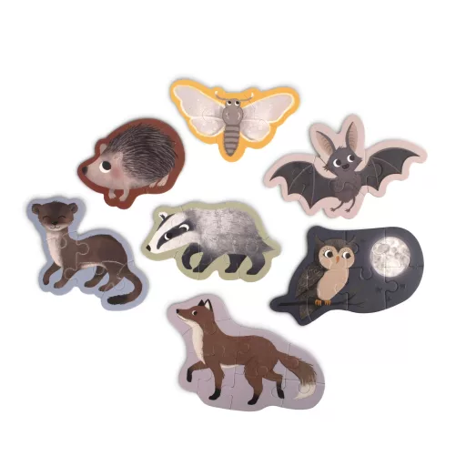 Filibabba Forest Friends sötétben világító 7 darabos gyerek puzzle készlet Erdőbarátok éjszakai állatokkal