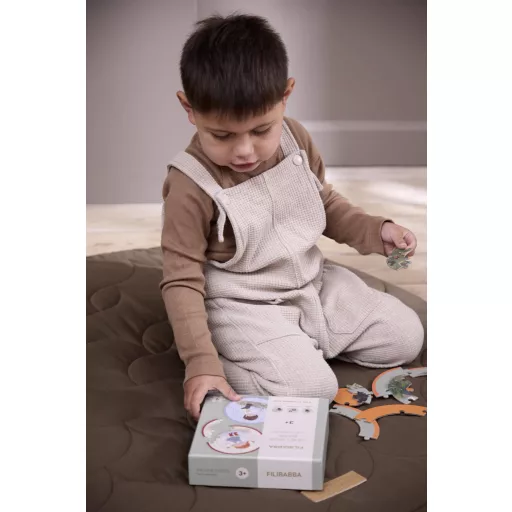 Filibabba Small Adventurers kerek puzzle készlet Kis kalandorok állatmintával 5 darab 9 elemű kirakóval