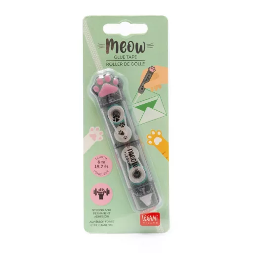 Legami Meow Cica cicamancs formájú kétvégű ragasztószalag roller 2x3 m