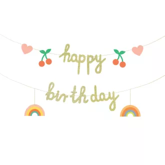 Színes Happy Birthday papír szülinapi füzér (100x18 cm) - vidám parti dekoráció gyerekeknek