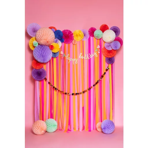 Színes Happy Birthday papír szülinapi füzér (100x18 cm) - vidám parti dekoráció gyerekeknek