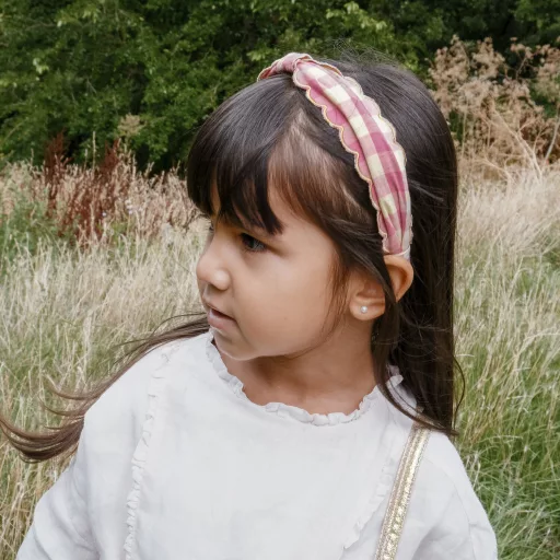 Rockahula Kids - Hullámos szélű kockás hajpánt - Mályva rózsaszín