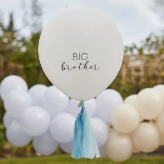 Ginger Ray Hello Baby krémszínű Big Brother nagytestvér lufi kék bojtokkal 45 cm