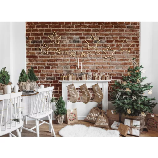 Kraft papír házikós DIY adventi naptár szett arany és fehér kiegészítőkkel (24 db) - kreatív karácsonyi várakozás
