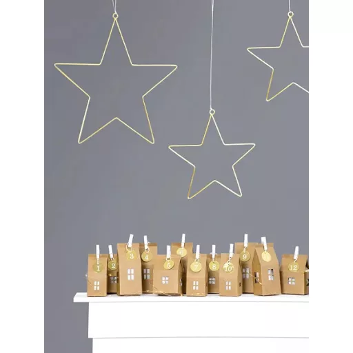 Kraft papír házikós DIY adventi naptár szett arany és fehér kiegészítőkkel (24 db) - kreatív karácsonyi várakozás