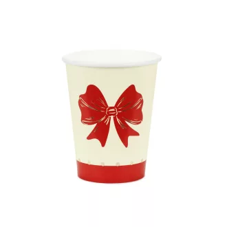 Masnis papírpohár szett, piros, bézs színben, elegáns ünnepi parti kiegészítő gyerekeknek, 6 db, 250 ml