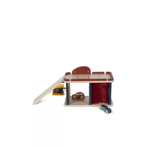 Konges Slojd Fa Autómosó Rámpával és Kisautókkal Wooden Car Wash 4 db
